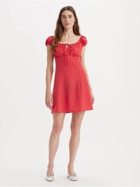 Levi's Red Polka Dot Short-Sleeve Tie-Front Mini Dress